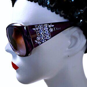 CHRISTIAN DIOR Limited Edition 609-J8 Purple Sun Crystal Silver Gems SUNGLASSES